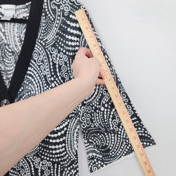 Chicos Sweater Women 0 Black White 4 3/4 Sleeve Cardigan Lightweight Linen Blend - Picture 7 of 11